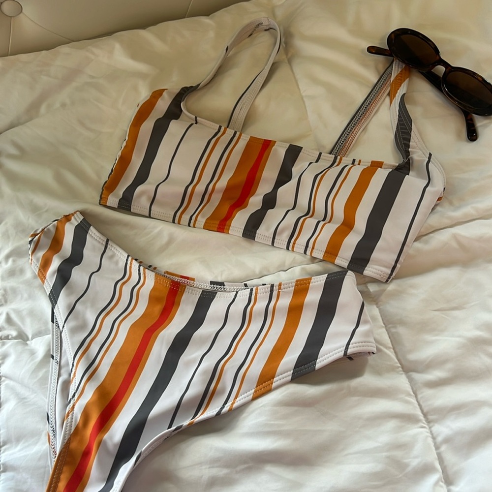 BIKINI SET | orange, grey, and white retro bikini set